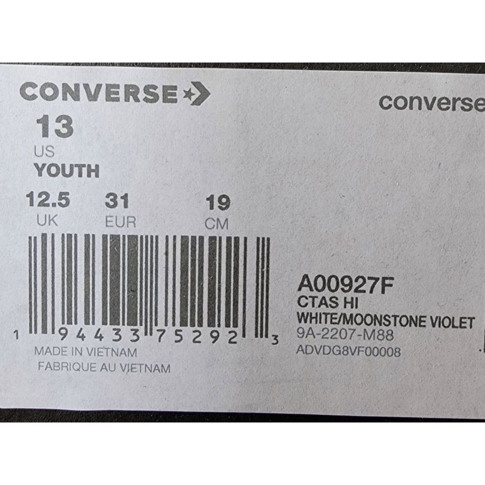 converse kids CTAS HI A00927F moonstone violet  kid US 13/CM19 - Picture 8 of 8